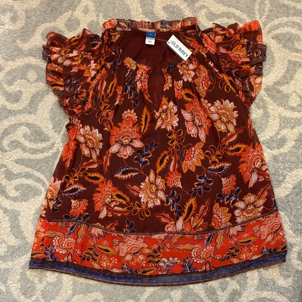 Old Navy Women's Floral Blouse - Red and Brown